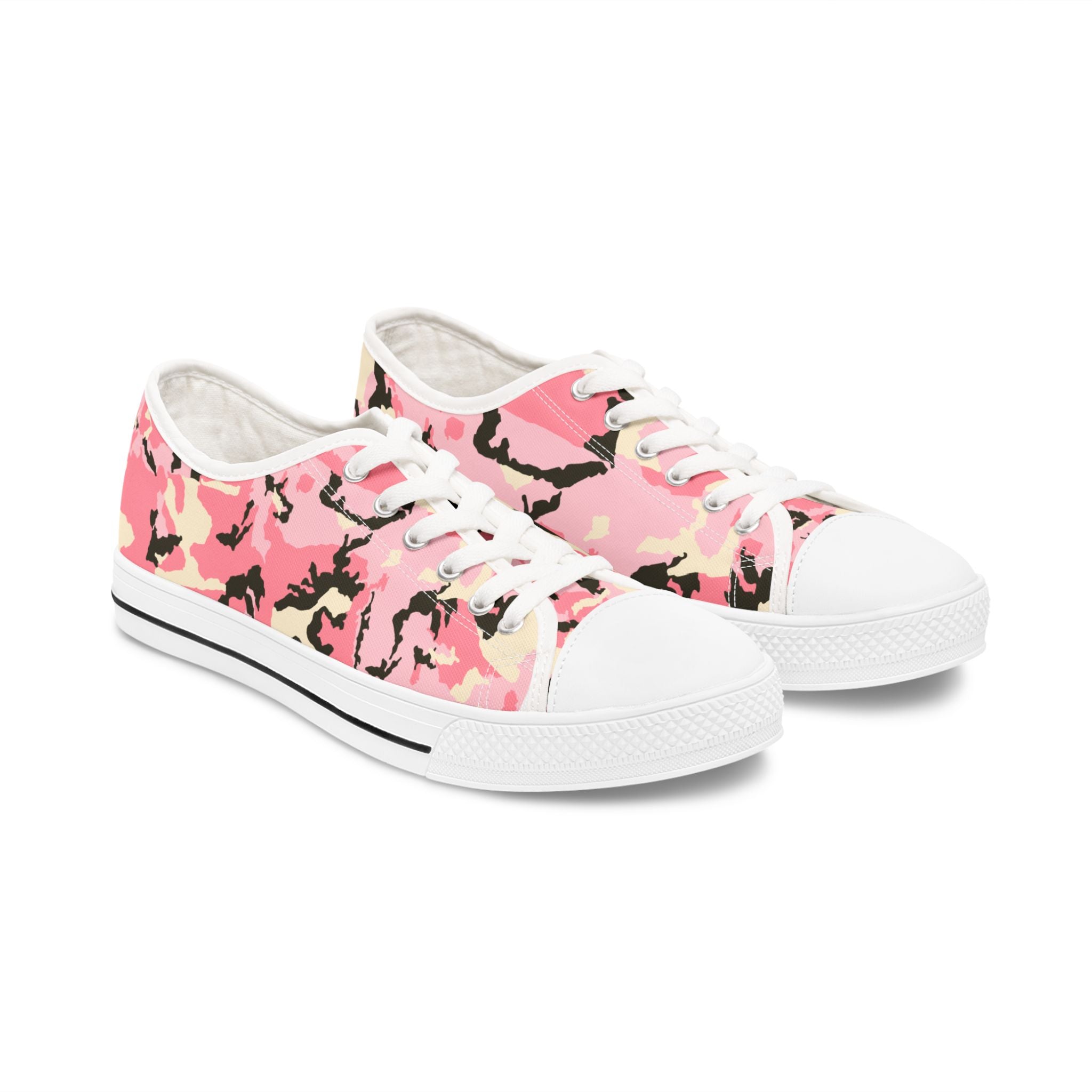 Feminine Pink Camo Low Top Sneakers - Stylish & Trendy Women's Casual Footwear